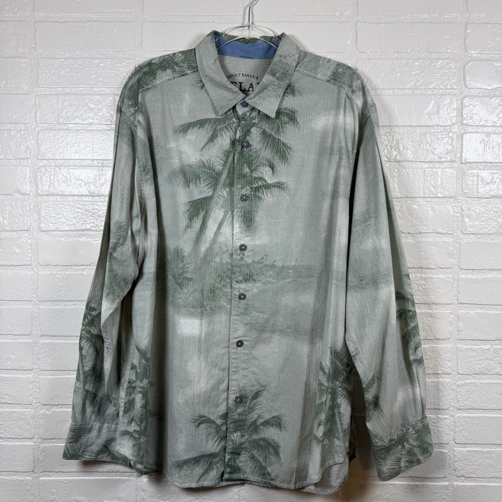Tommy Bahama Relax Shirt Mens XL Green Palm Tree Long Sleeve Button-Up Vacation
